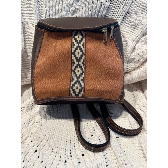 Vintage Leather Backpack Shoulder Bag Rucksack Convertible Western Cowboy Rustic - Picture 1 of 13